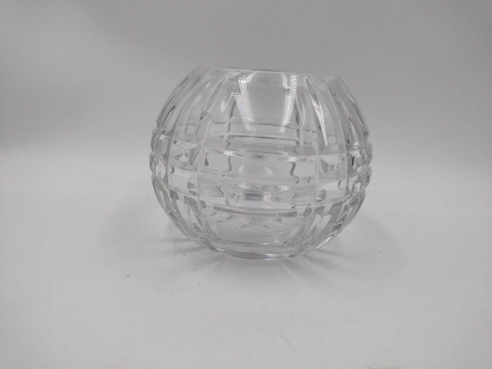 Vintage Crystal Rose Bowl - Plaid Square Linear Checker Waffle Pattern  Heavy 5" - Image 3 of 4