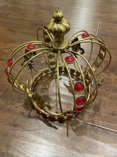 Metal Vintage Kings Crown with Ruby Red Stones and Fleur de Lis