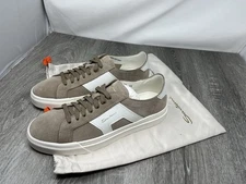 Men's Santoni DBS Double Buckle Beige Suede and Leather Laceup Sneakers US 10