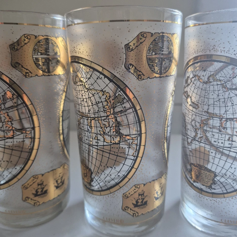4 стакана для питья хайбола TERRARVM ORBIS GEOGRAPHICA прозрачные матовое золото - Изображение 4 из 4