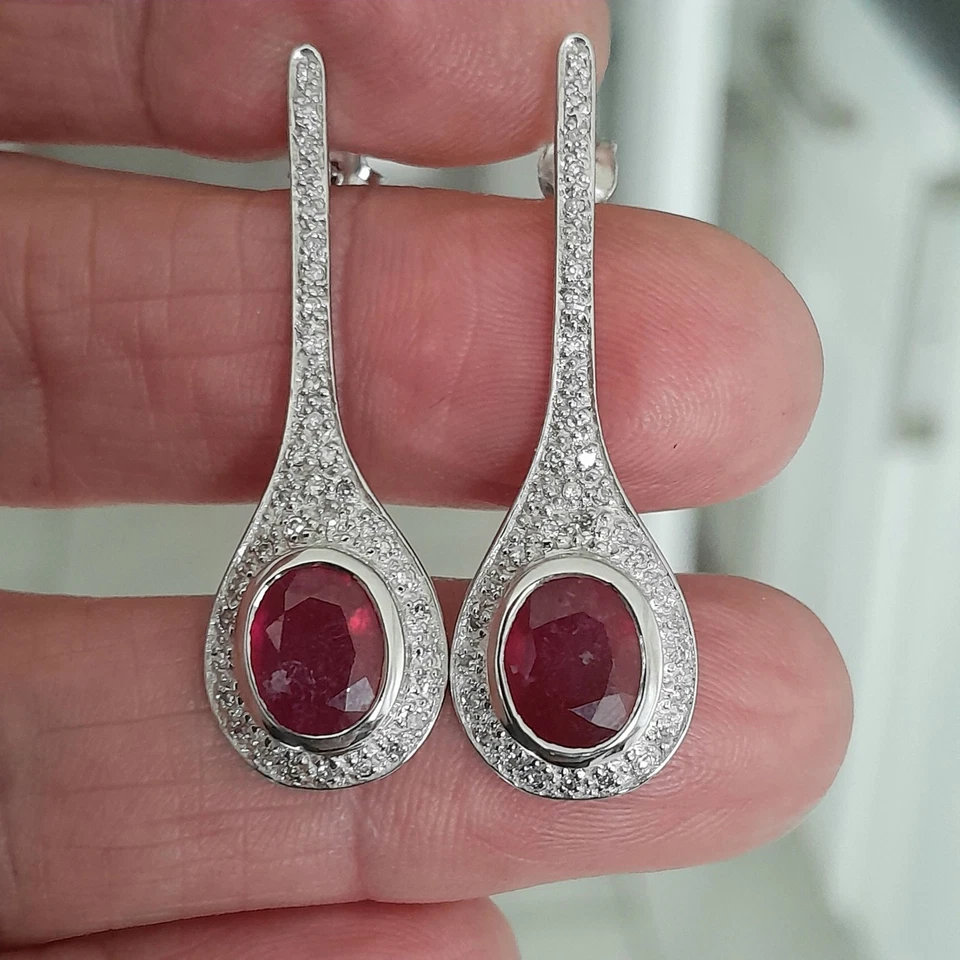 Stunning Hallmarked 9ct White Gold Ruby & Diamond Earrings. 5 Grammes. Quality - Image 2 of 4