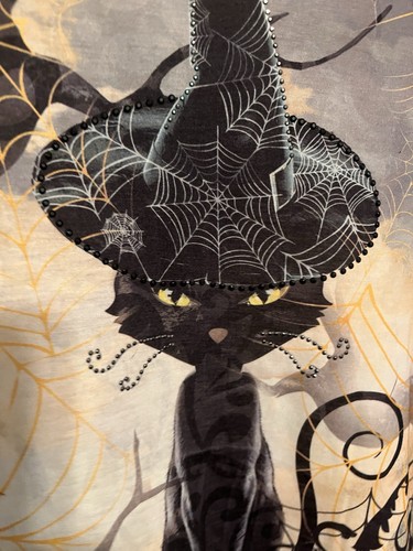 Oneworld Top Large Black Cat With Witch’s Hat Whimsygoth Halloween Y2K Long - Picture 2 of 5