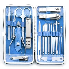 19PCS Pedicure / Manicure Set Nail Clippers Cleaner Cuticle Grooming Kit Case