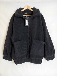 Pretty Little Thing Oversized Pocket Front Teddy/Borg Coat  - In Black - Size 6