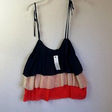 VICI tank women L LOLA pleated layered chiffon orange cream blue shirt top NEW