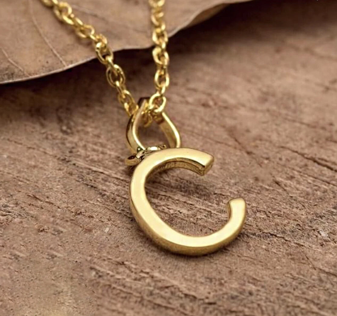 Fine Jewelry 18 Kt Solid Yellow Gold Alphabet Letter C Initial