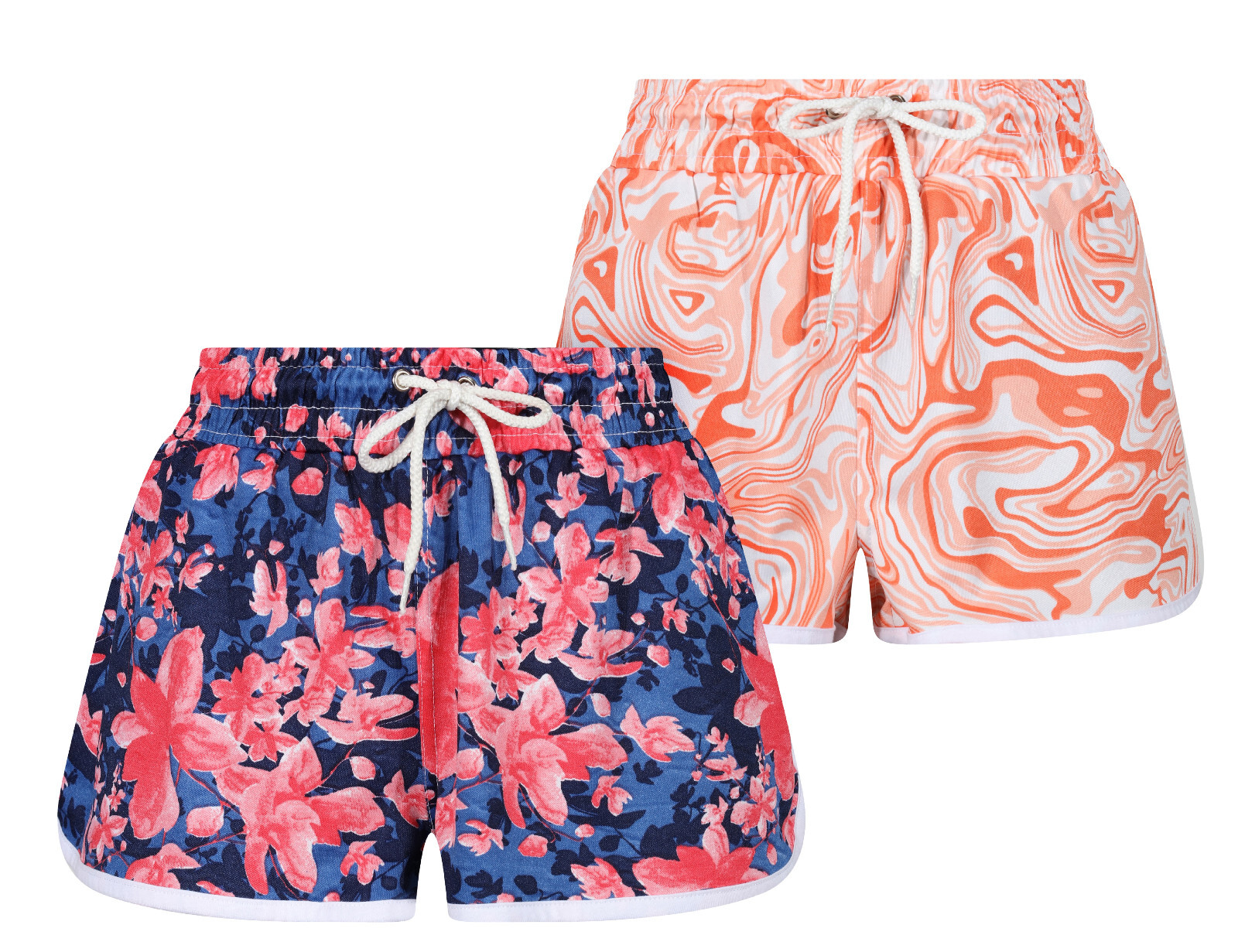 LADIES BEACH SHORTS 2 PACK PRINTED SUMMER WOMENS HOLIDAY SHORT UK SIZES