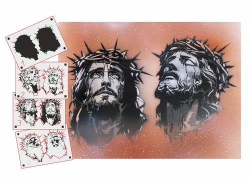 TS-001 Jesus stencil tattoo airbrush walltattoo multilayer ! Duty-fees free !
