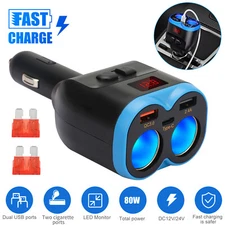 5in1 Car Cigarette Lighter Socket Splitter 12V-24V Dual USB & PD Charger Adapter