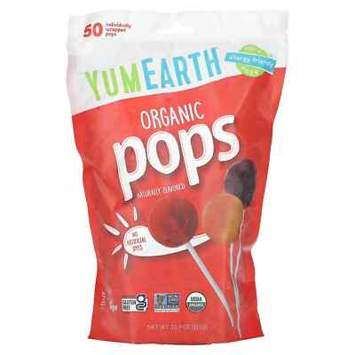 YumEarth, Organic Pops Lolipops Tooth Friendly Assorted Flavors 50 Pops, 10.9 oz