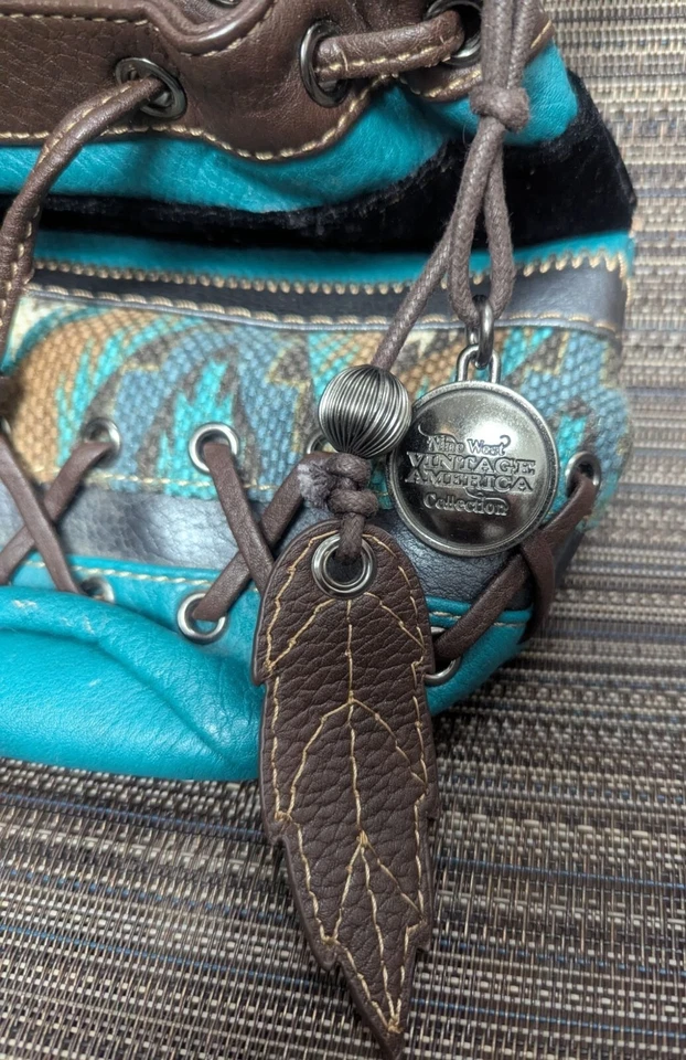 Nine West Vintage American Bucket Bag Teal Brown 8in - Image 2 of 4