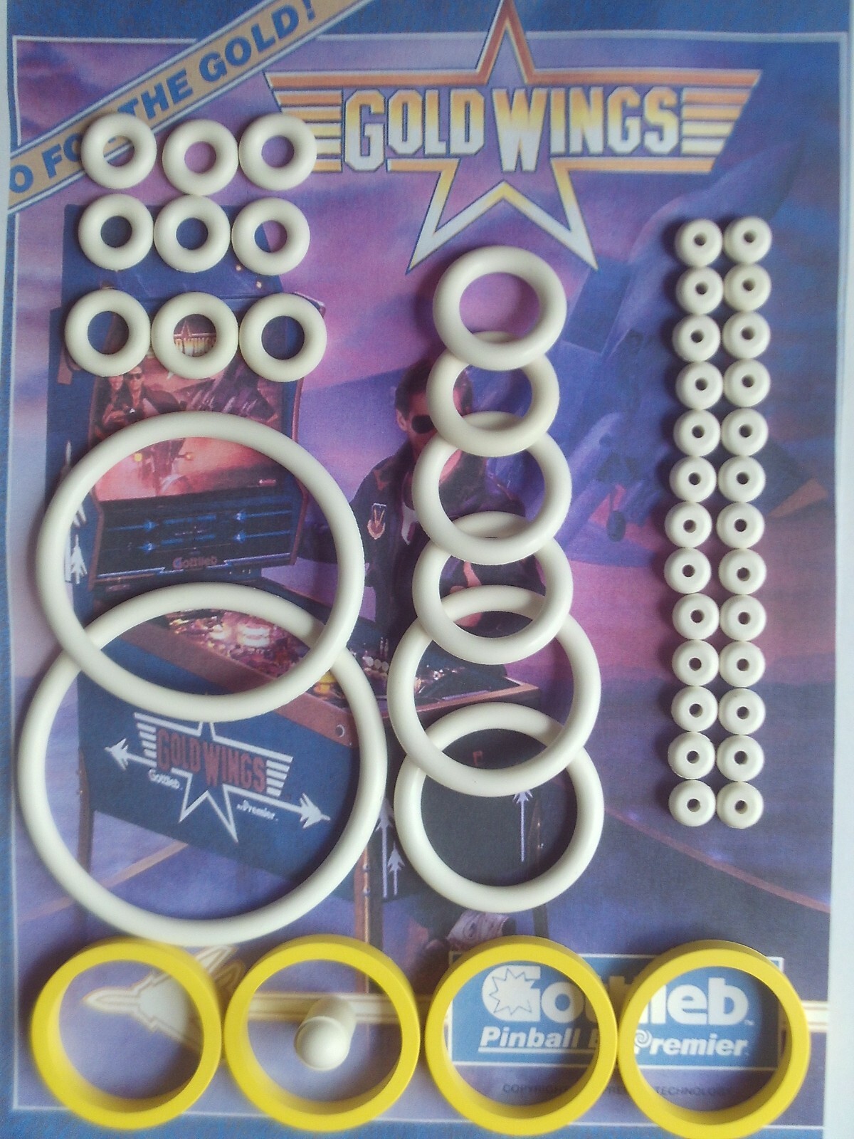Kit élastiques caoutchouc flipper Gottlieb Gold Wings et doigt de flipper jaune