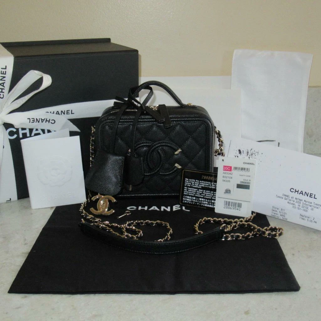 CHANEL Filigree Small Black Caviar Cosmetic Crossbody Vanity Case