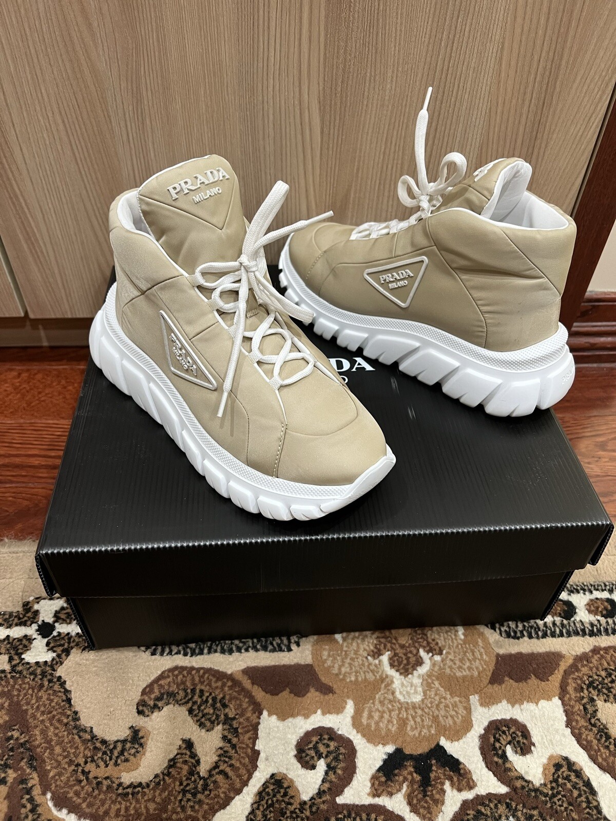 PRA DOUBLE WHEEL RE-NYLON GABARDINE SNEAKERS BEIGE FABRIC