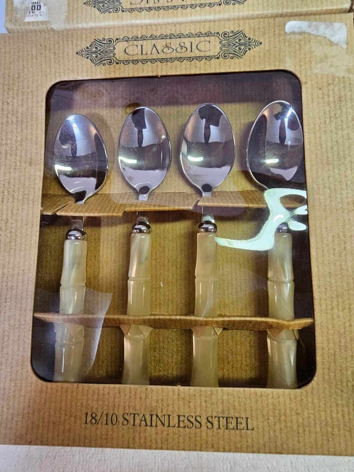 16- I. Godinger 18/10 Stainless Steel Teaspoon & Salad Fork MOP Handle Italy SET - Image 4 of 4