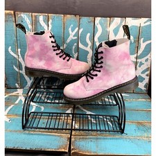 DR. MARTENS J Pascal Pink Tie Dye Suede 8 Eye Boots Punk Booties Sz 4Y/W5