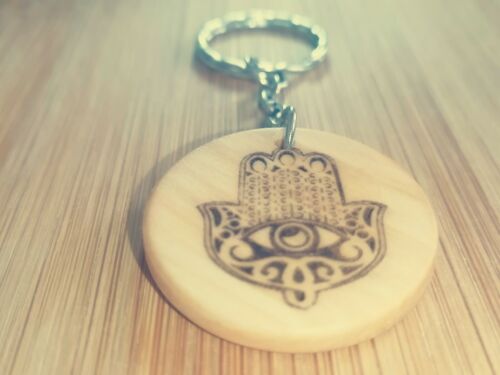 FREE ENGRAVING Lucky Evil Eye Nazar Key Chain Gift,Hamsa Keyring Hand of Fatima  - Picture 1 of 7