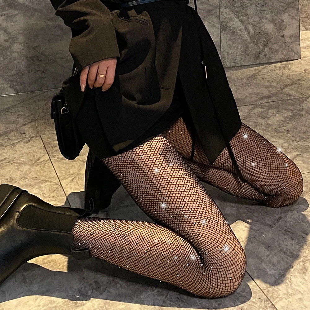 Women Sexy Crystal Rhinestone Fishnet Net Mesh Socks Stockings Tights  Pantyhose