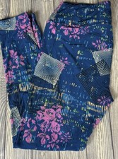 Lularoe Womens Blue Purple Flower Geometric Leggings Tall And Curvy