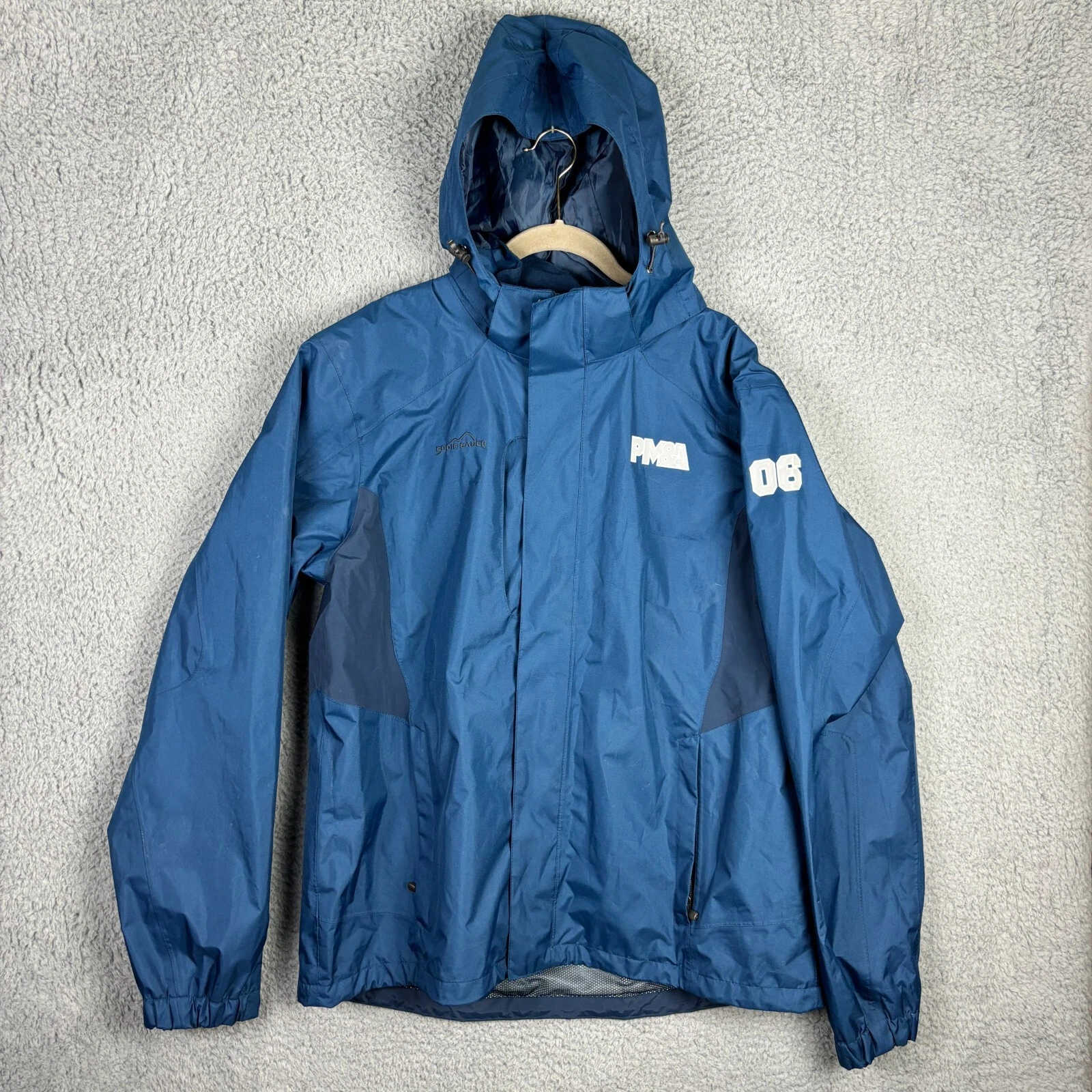 Eddie Bauer Weather Edge Rain Jacket Men’s XL Blue Windbreaker Hooded *