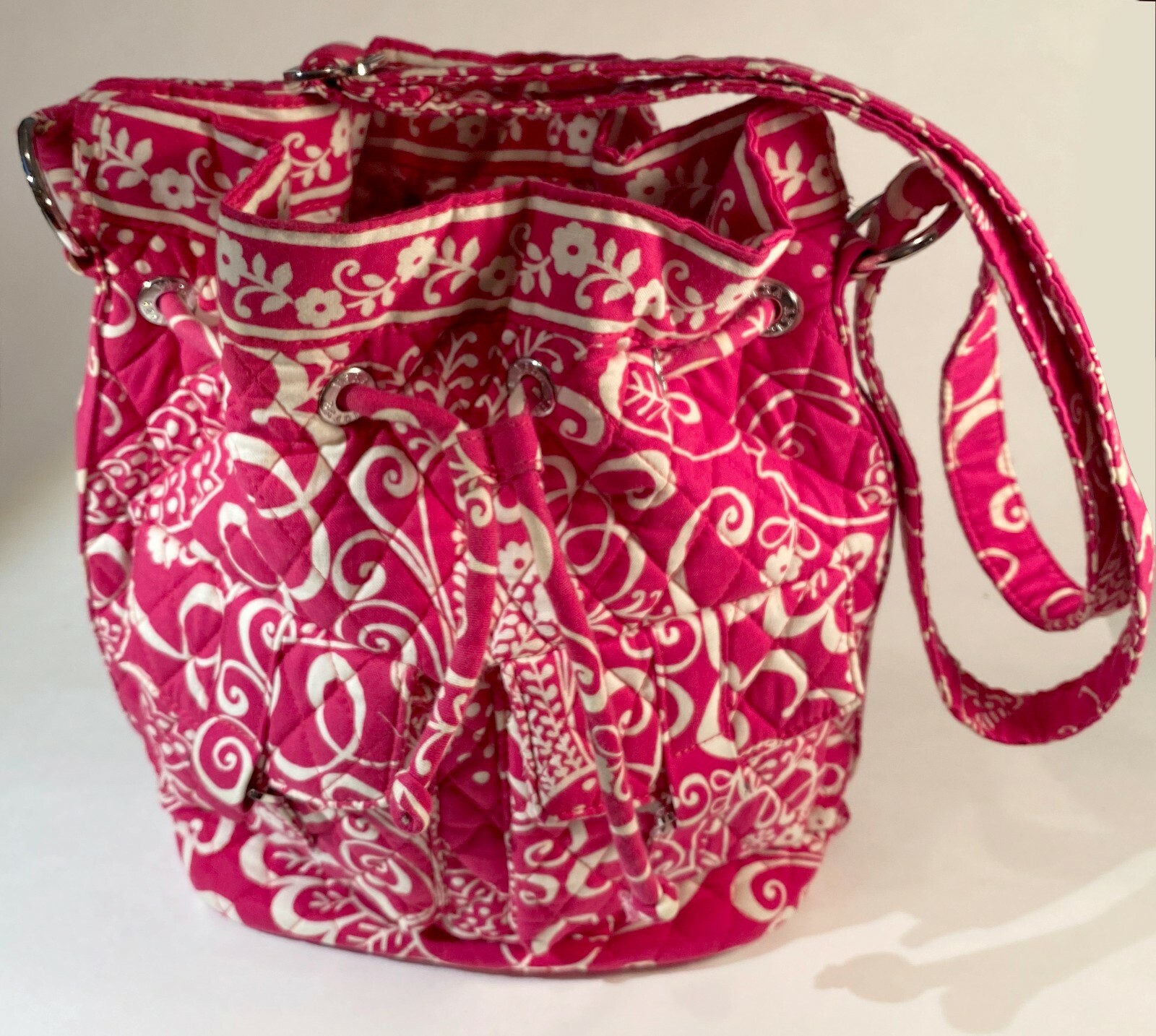 Vera Bradley Twirly Birds Pink Drawstring Bucket Shou… Gem