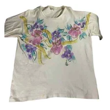 Vintage Hand Painted Shirt Art Institute of America Granny Core XL Floral 1/1 