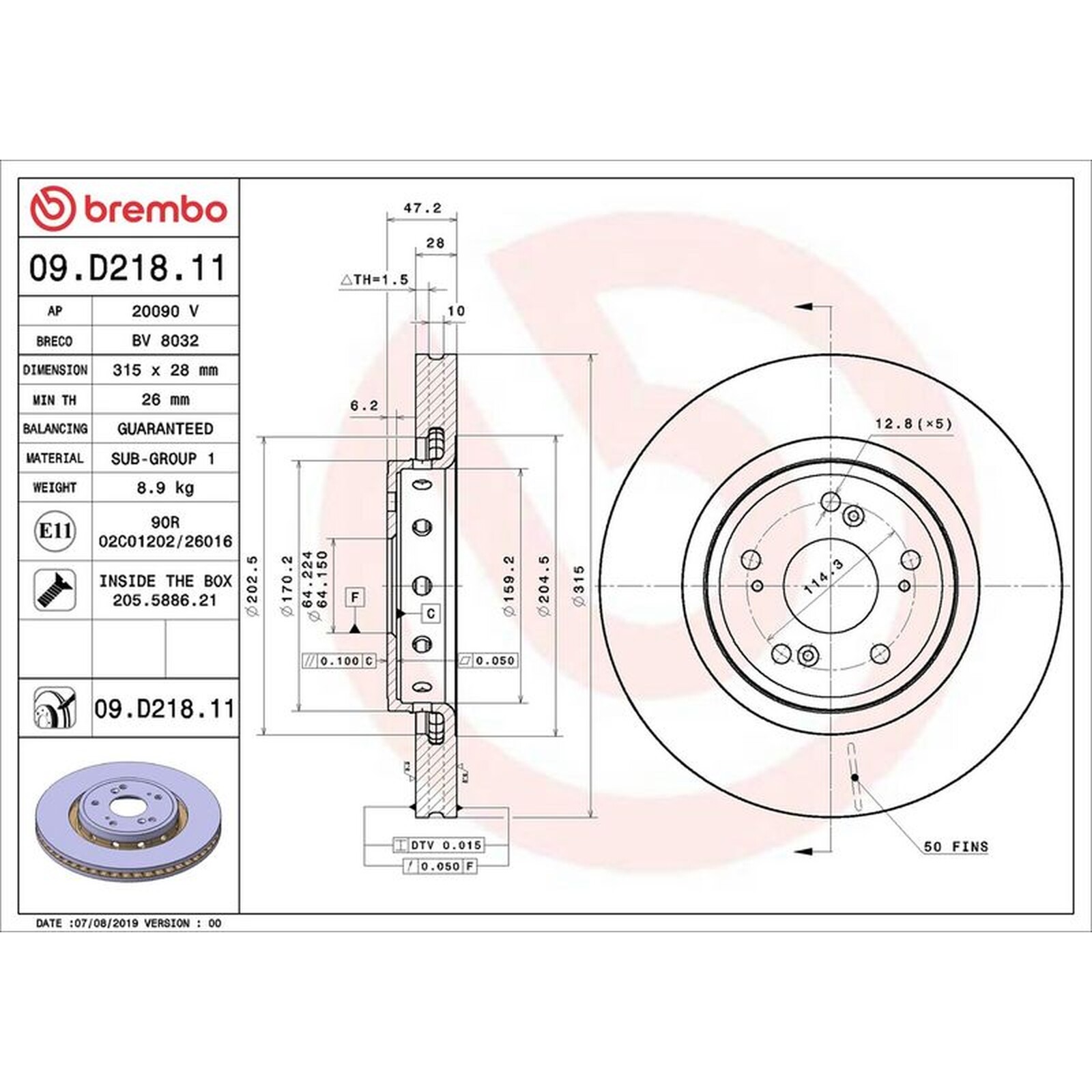 Brembo Prime UV Coated Vented Brake Disc - 09.D218.11 For Honda - OE Quality