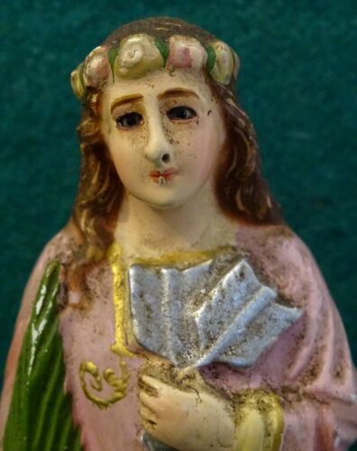 ST PHILOMENA w/ PALM, ARROWS and ANCHOR Vtg CHALKWARE FIGURE STATUE 160mm - Picture 3 of 12