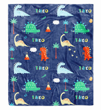 Personalized Dinosaur Fleece Blanket Custom Name Saurus T-rex Throw Blanket Kids