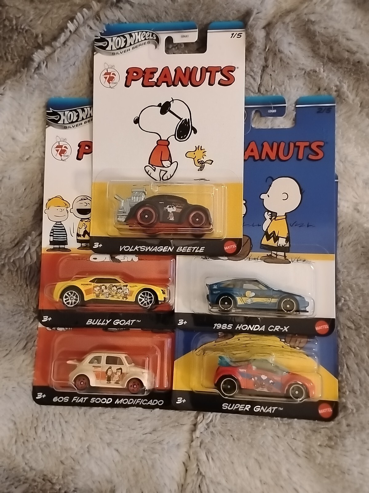 2025 Hot Wheels Silver Series 75TH Peanuts Anniversary Snoopy Set of 5 