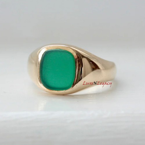 Grüner Onyx Ring Herren Gold Siegelring 925 Silber Art Deco Hochzeit Achatring Herren