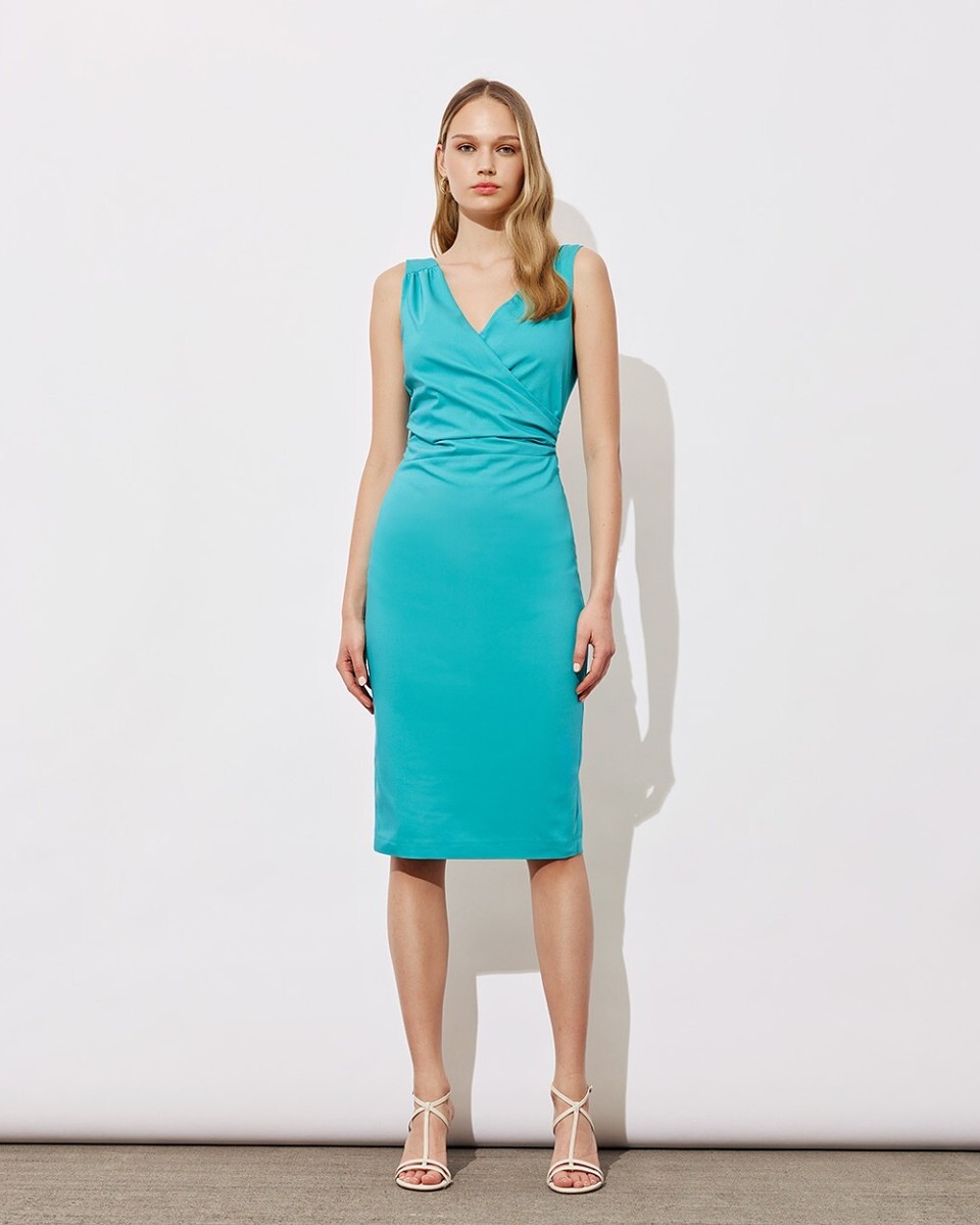 ACCESS FASHION, ABITO TUBINO IN RASATELLO, COLORE ACQUAMARINA, Tg - Main Image