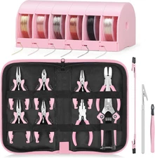 Toolour Jewelry Pliers Set Jeweler Making Tools with 6 Rolls Pink&black 18pcs 