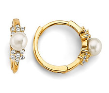 NEW 14K YELLOW GOLD PEARL HUGGIES EARRINGS