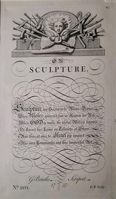 Antique 18th George Bickham Engraving ''SCULPTURE'' The Universal Penman Original