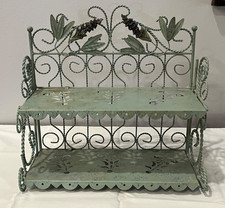 Green Crackled Metal Wire Shelf Shabby Chic Collapsable Cottage Core 14" wide