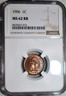 NGC MS-62 RB 1906 Indian Head Cent, Richly Hued, 70% Red, PQ specimen.