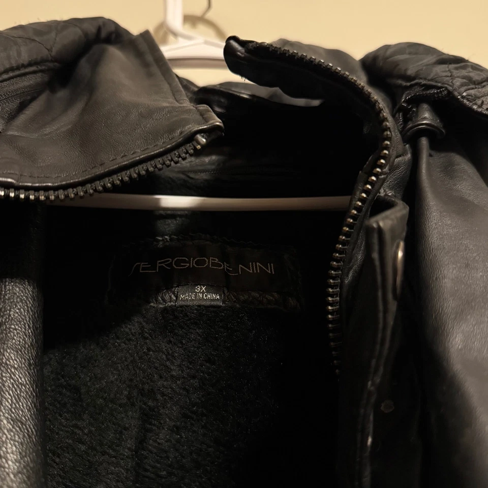 Sergio Benini Chaqueta de Cuero Negra Trabajo 3X Abrigo de Invierno con Capucha para Hombres Foto 2 de 4