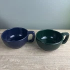 Frankoma Pottery Soup Mugs Set of 2 Bowls Navy Blue Forest  Green 4SC