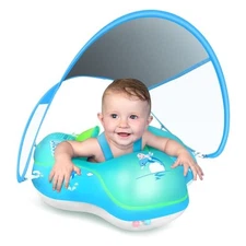 LAYCOL FLOAT INFLATABLE BABY SWIM RING SUN PROTECTION TAIL NO FLIP OVER - BLUE