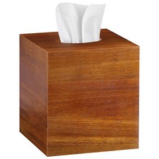 Square Tissue Cover, Acacia Wood Tissue Holder for Desktop Nightstand Bathroo...