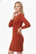 Yemak Women's Round Neck Cable Knit Long Sleeve Sweater Dress MK8002