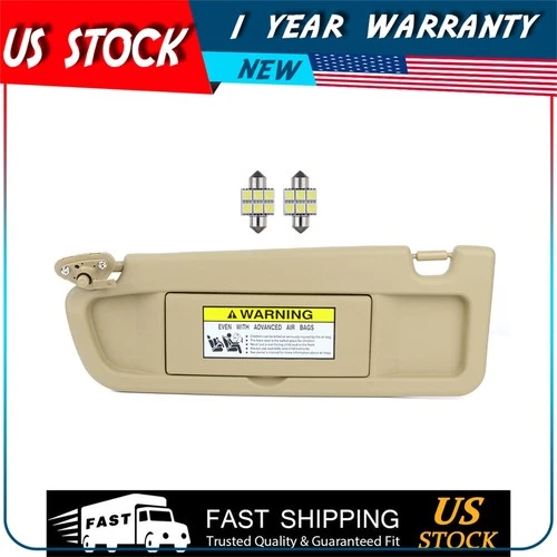 Driver Side PEARL IVORY TAN Sun Visor For 2006 Honda Civic W/Mirror Light Free