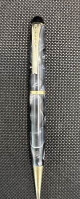 Vintage Burnham schwarz-grau Marmor Druckbleistift Goldrand um 1950