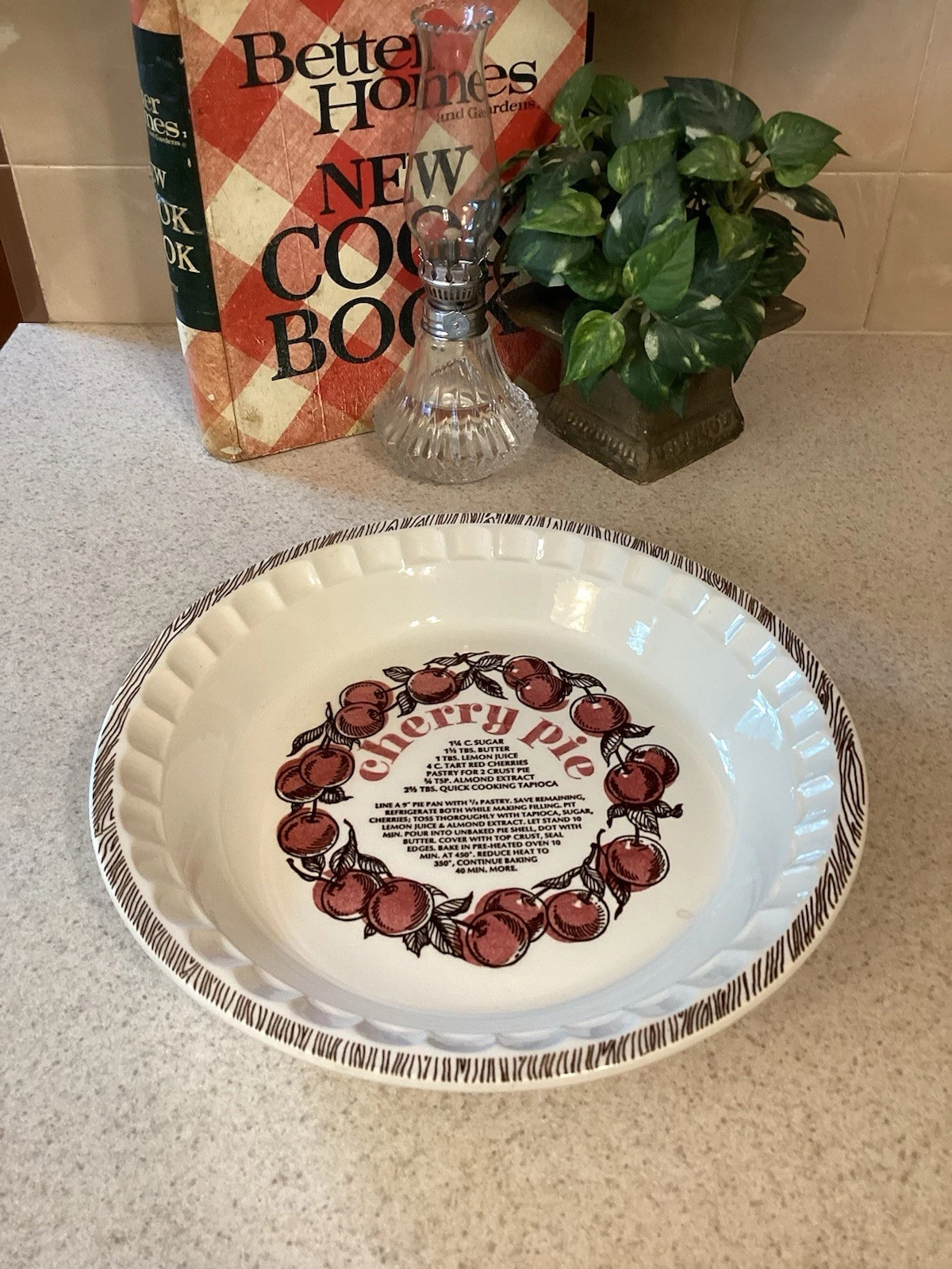 Vintage 1983 Royal China Cherry Pie Ceramic Plate Baking Recipe Dish