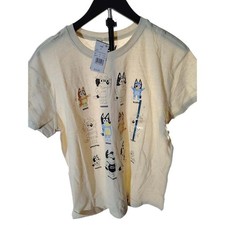 Bluey Character Graphic TShirt Kids Size Large Tan Short Sleeve Cotton Crew Neck