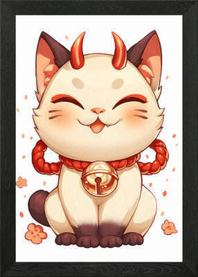 Niedliche Oni Katze mit Glocke gerahmtes Wandbild Poster Leinwanddruck Bild