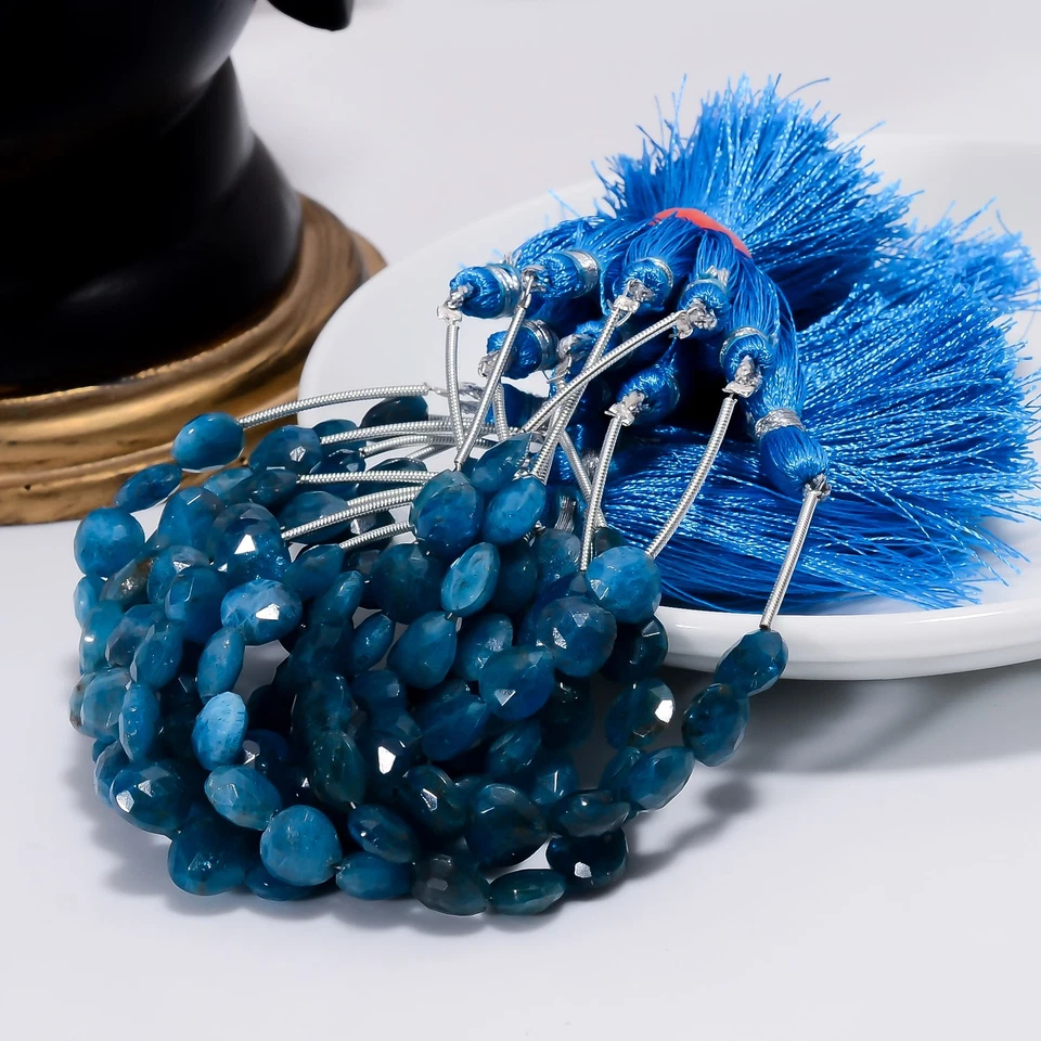 Cuentas facetadas con forma de corazón de piedras preciosas de apatita azul neón 8X8X4 mm filamento 4" UGB-943 Foto 2 de 4