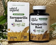 Wild Organic SARSAPARILLA ROOT 1000mg 180Caps - Skin Detox Support Exp 03/27