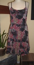 American Rag Tiered Spaghetti Strap Dress Black Floral Smock Boho Coquette Sz M